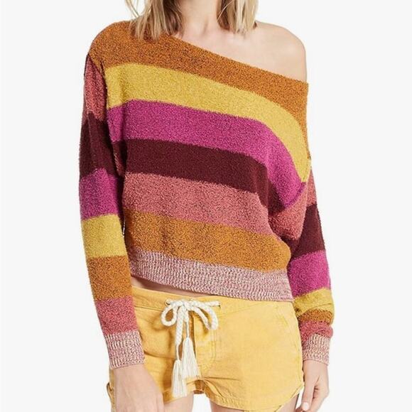 Free People Striped Candyland pullover sweater textured multicolored size medium - Picture 1 of 10